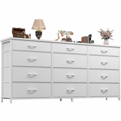 White 12-Drawer Fabric Dresser with Metal Frame