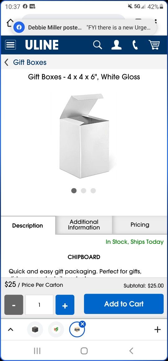 For 1 Box Of 100 Uline White Gloss Gift Boxes 4x4x6 New Retail