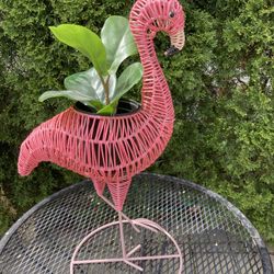Vintage Flamingo Wicker Plant Stand