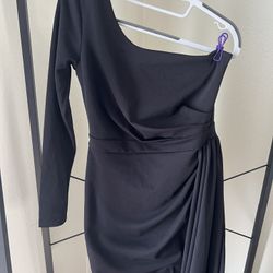 One Shoulder Draped Side Black Dress