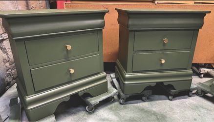 Pair of 3-Drawer Wood Nightstands | Olive Green