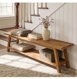 63ā Brown Solid Wood Entryway Bench w/ Shoe Storage
