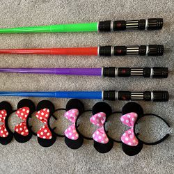 6 Mickey Ears And 4 Working Lightsabers Perfect For Wedding, Parties