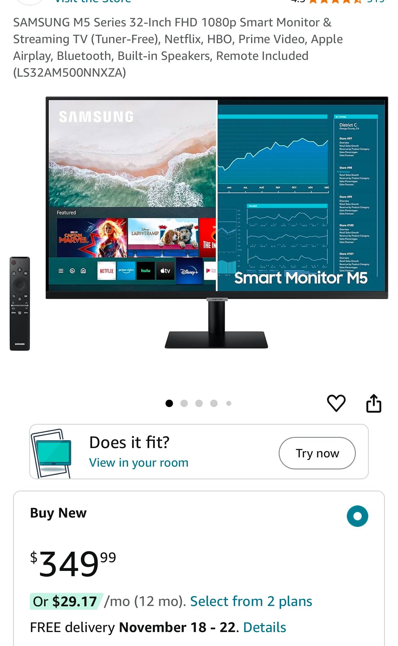 Samsung M5 32inch FHD Smart monitor($349 on Amazon!)