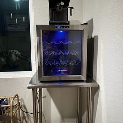 Wine Refrigerator, stainless steel stand and espresso machine