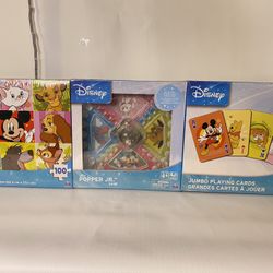 Disney 3 Pack Games Bundle with Jumbo Cards Popper Jr. Game Jigsaw Puzzle NEW