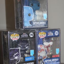 Funko Pop Art Series Lot Of 3 Black Panther 70 Captain America 46 & 33 Hard Case
