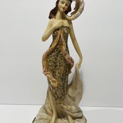 Vintage Elegant Art Deco Style Lady Figurine in Cream and Brown 12.5”.