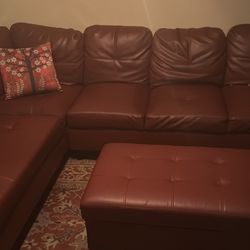 Red Couch With Storage Ottoman 