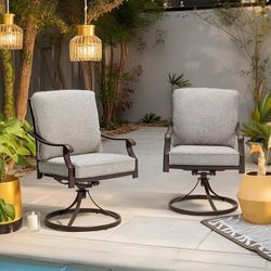 Outdoor Swivel Rocker Patio Chairs Set of 2 with Grey Cushions Metal, Thickened Cushions, for Outdoor Dining, Backyard, Deck, Porch  360° Swivel & 15°