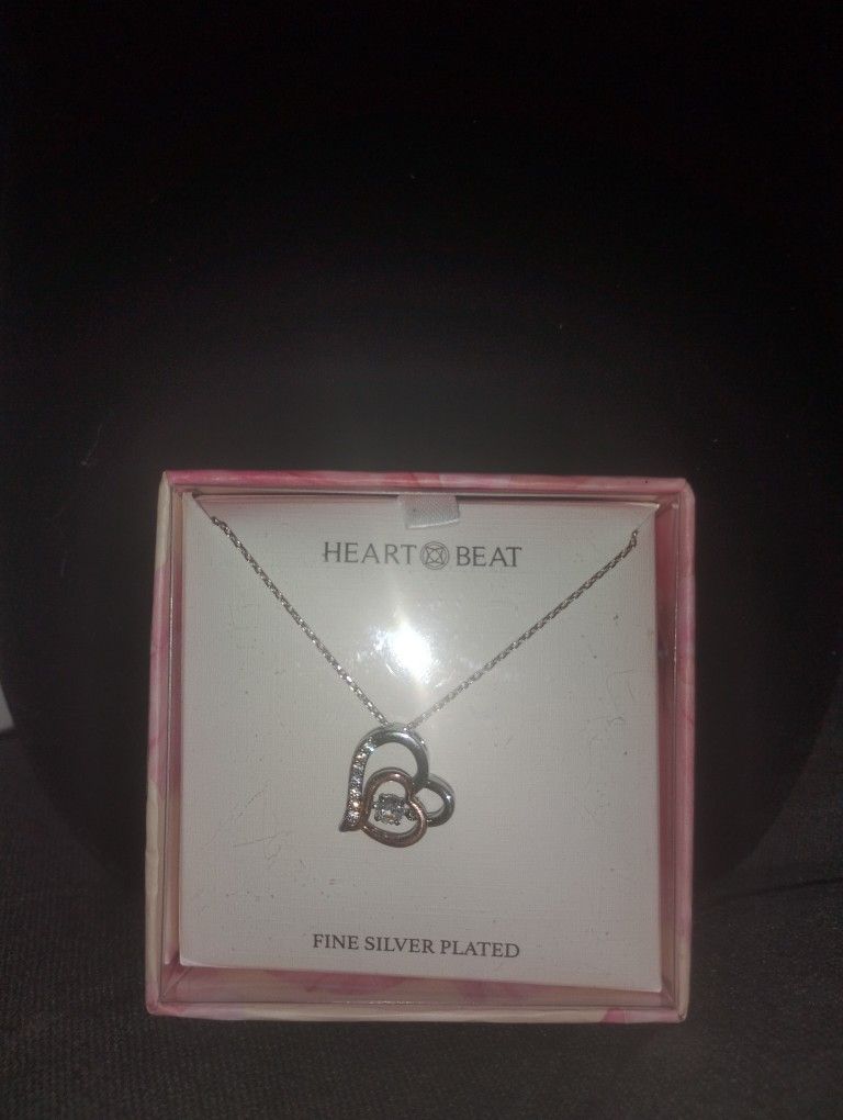 *NEW!* Fine Silver Plated Double HeartBeat Necklace