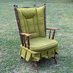 Antique Wood Mid Century Farmhouse Triple Wing Back Spring Rocking Chair Rocker Glider