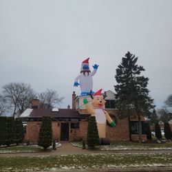 Two Large Blow Up Christmas Decorations. Abominable Snowman And Reindeer 300 Each Both For 500