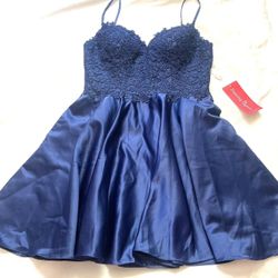 dark blue lace and beaded elegant mid-dress 