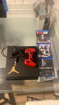 PS4 Bundle - Red Controller + 3 Games (2K25, UFC 4, MK XL) + All Cables
