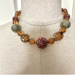 Beaded Statement Necklace And Earrings 