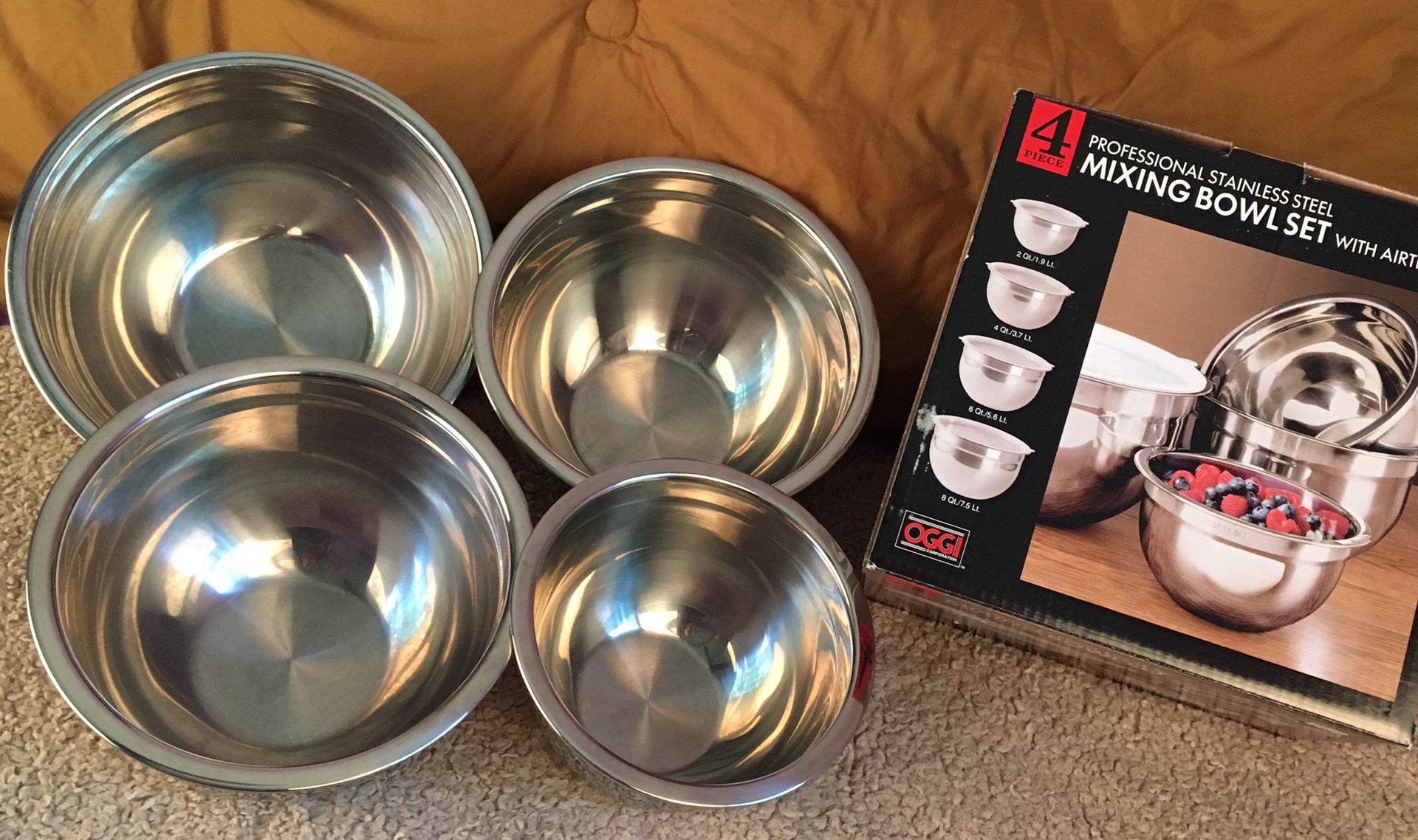4 Professional Stainless Steel Mixing Bowls