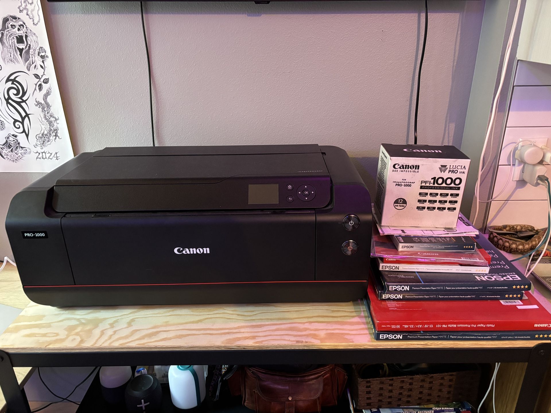 Canon Pro-1000 Printer, Full Ink + Extra Set, Warranty, Premium Paper