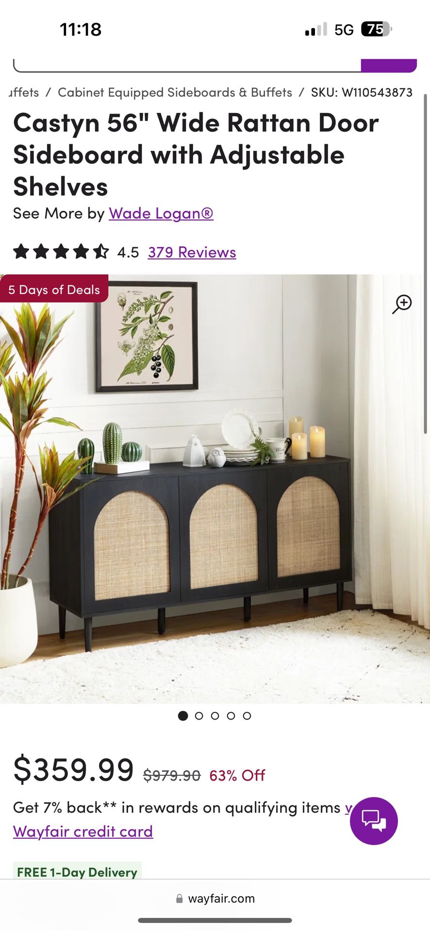 Wide Rattan Door Sideboard With Adjustable Shelves Home & Garden