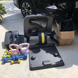Exercise Bundle: Dumbbell Set, Kettle Ball, Flexispot Bike, Cubii Elliptical, Titan Battle Rope, Desk Mat, Back Stretcher