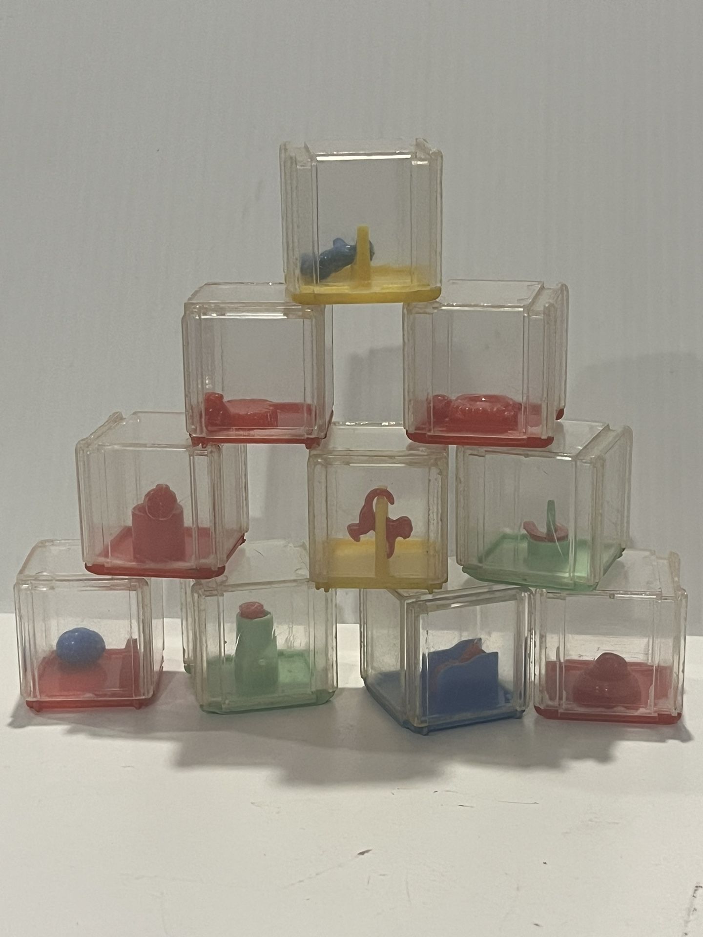 10 Vintage Busy Block Plastic Rattle Toys