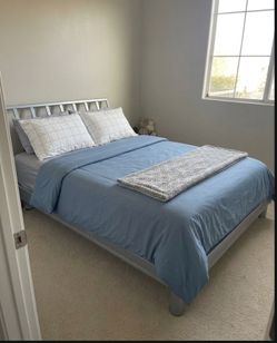 Queen bed Mattress & Silver Bed frame