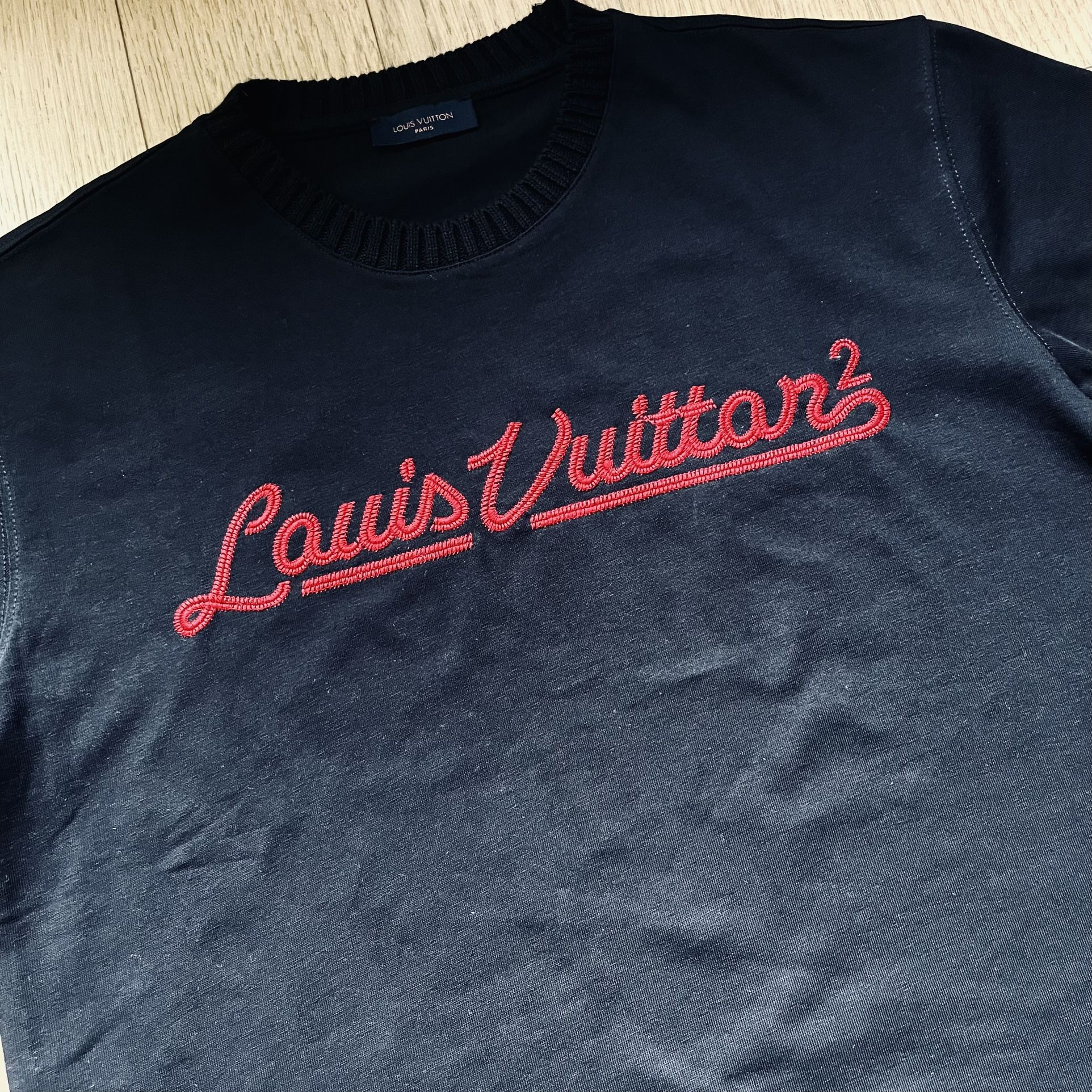 Mens Louis Vuitton x Nigo Collaboration Black T-shirt Red Logo Embroidery Size M