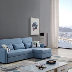 Brand new light blue velvet fabric sectional sofa bed with storage