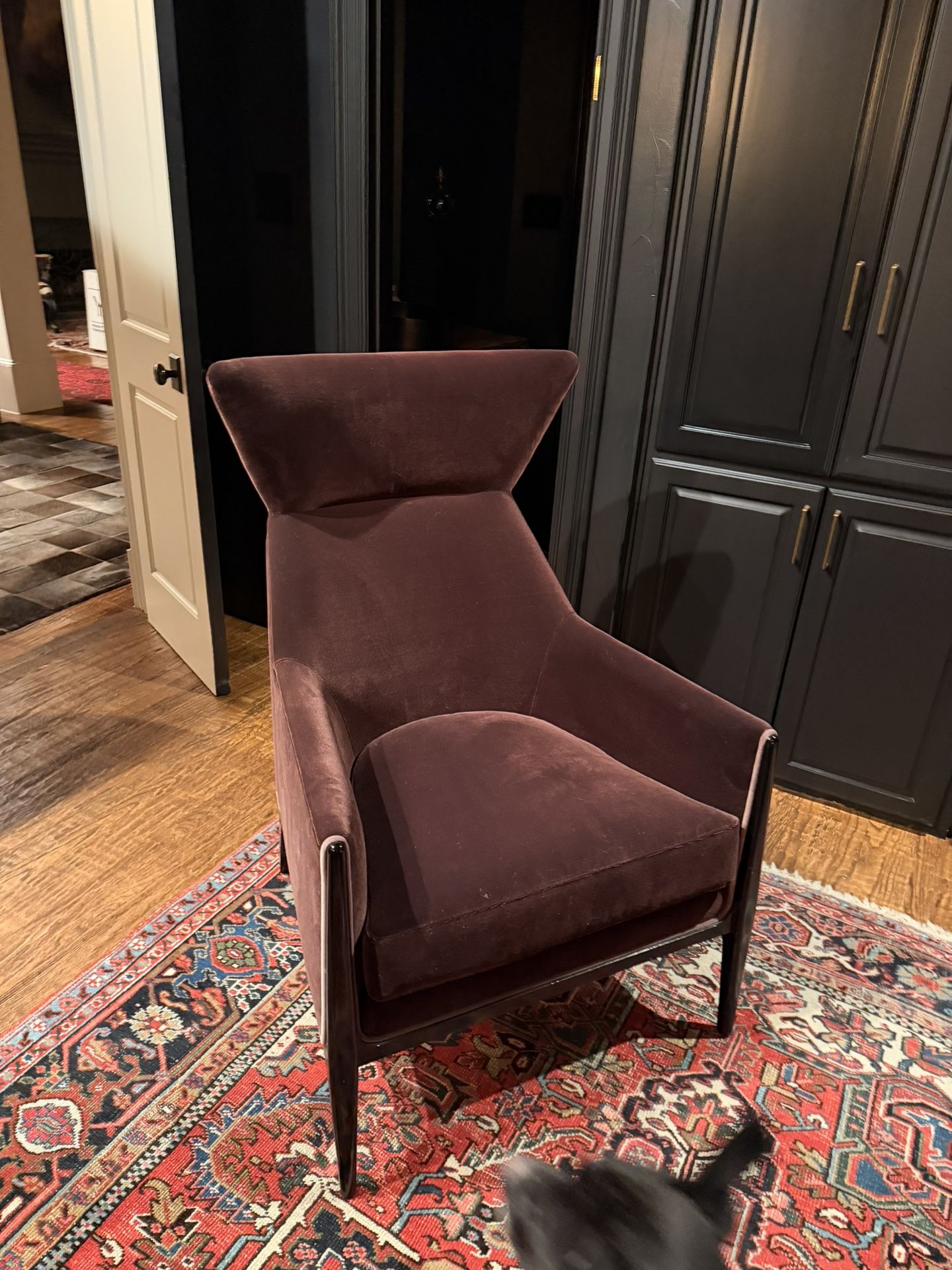 TWO Modern Plum Velvet Accent Chair – Sculptural High-Back Designer Style