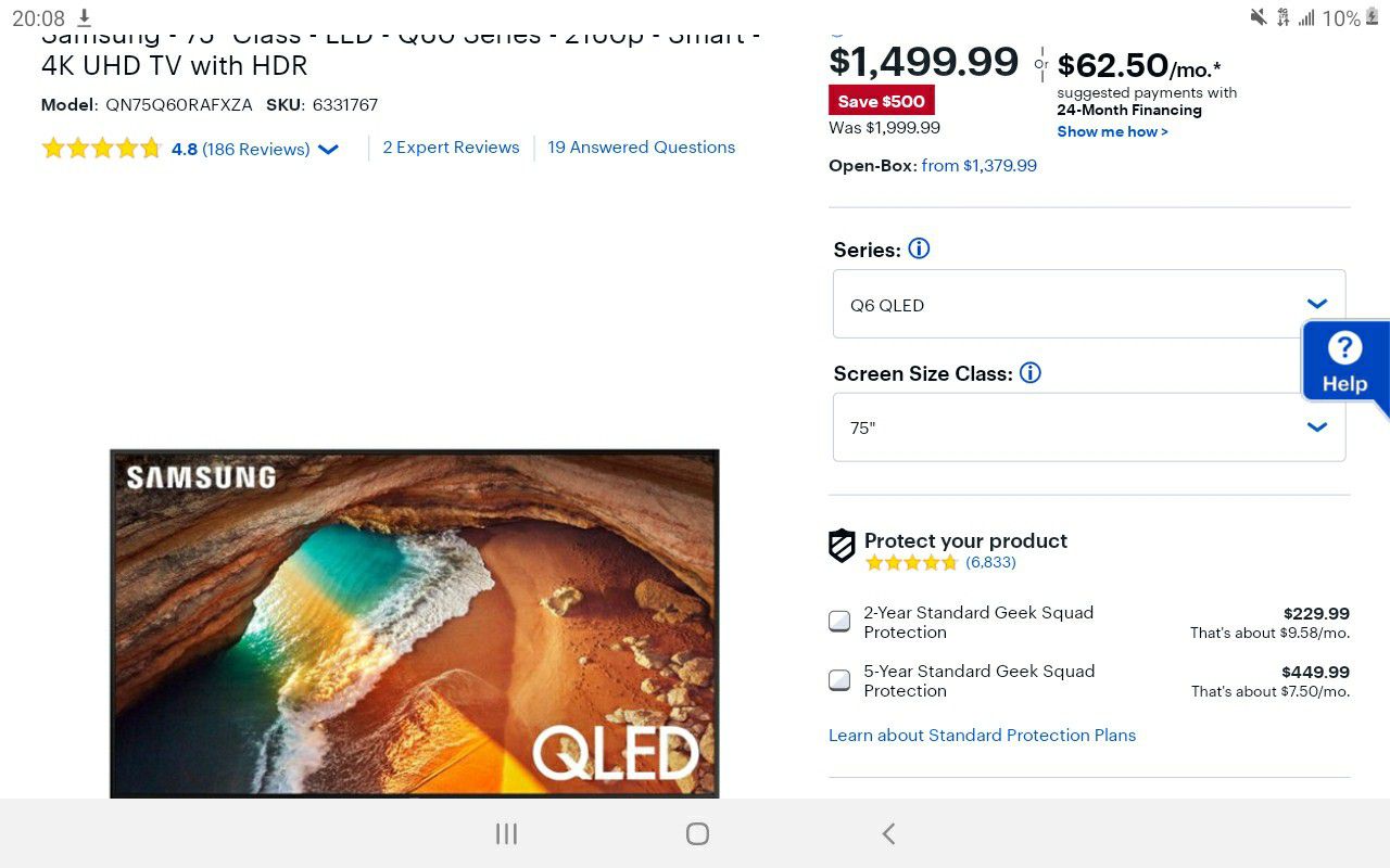 2019 QLed60 75 inch Samsung tv for sale