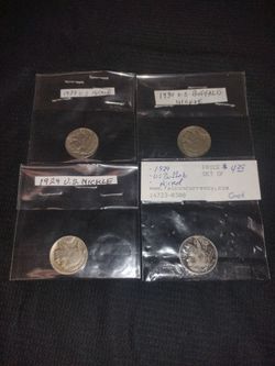 5 Vintage Old US Buffalo Nickel Coins from 1929 (2), 1930, 1937