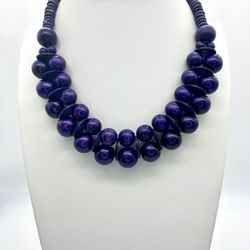 Beautiful purple beaded wood necklace 22” Long Oct Bol 2
