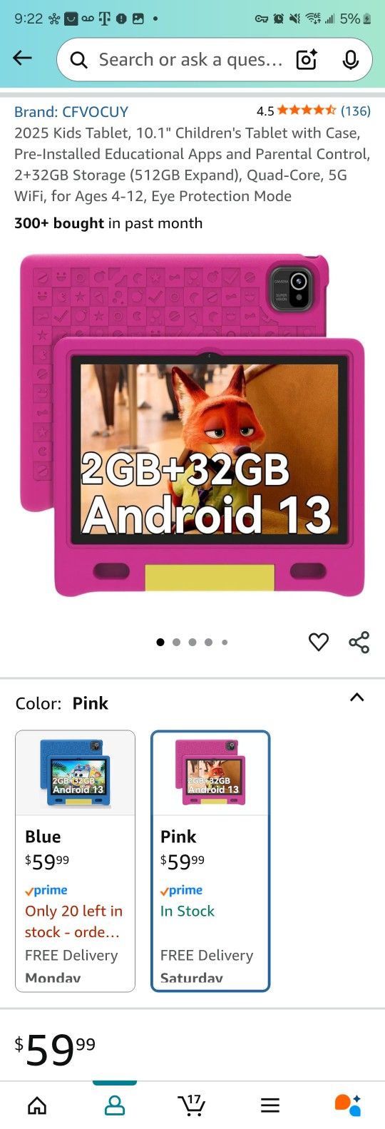 children's tablet with case (pink)