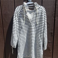 J.Crew Navy White Stripe Lace-Up Hoodie Sweatshirt Women’s M