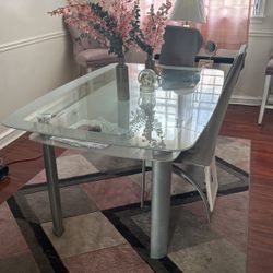 Dining Room Glass Table White And grey