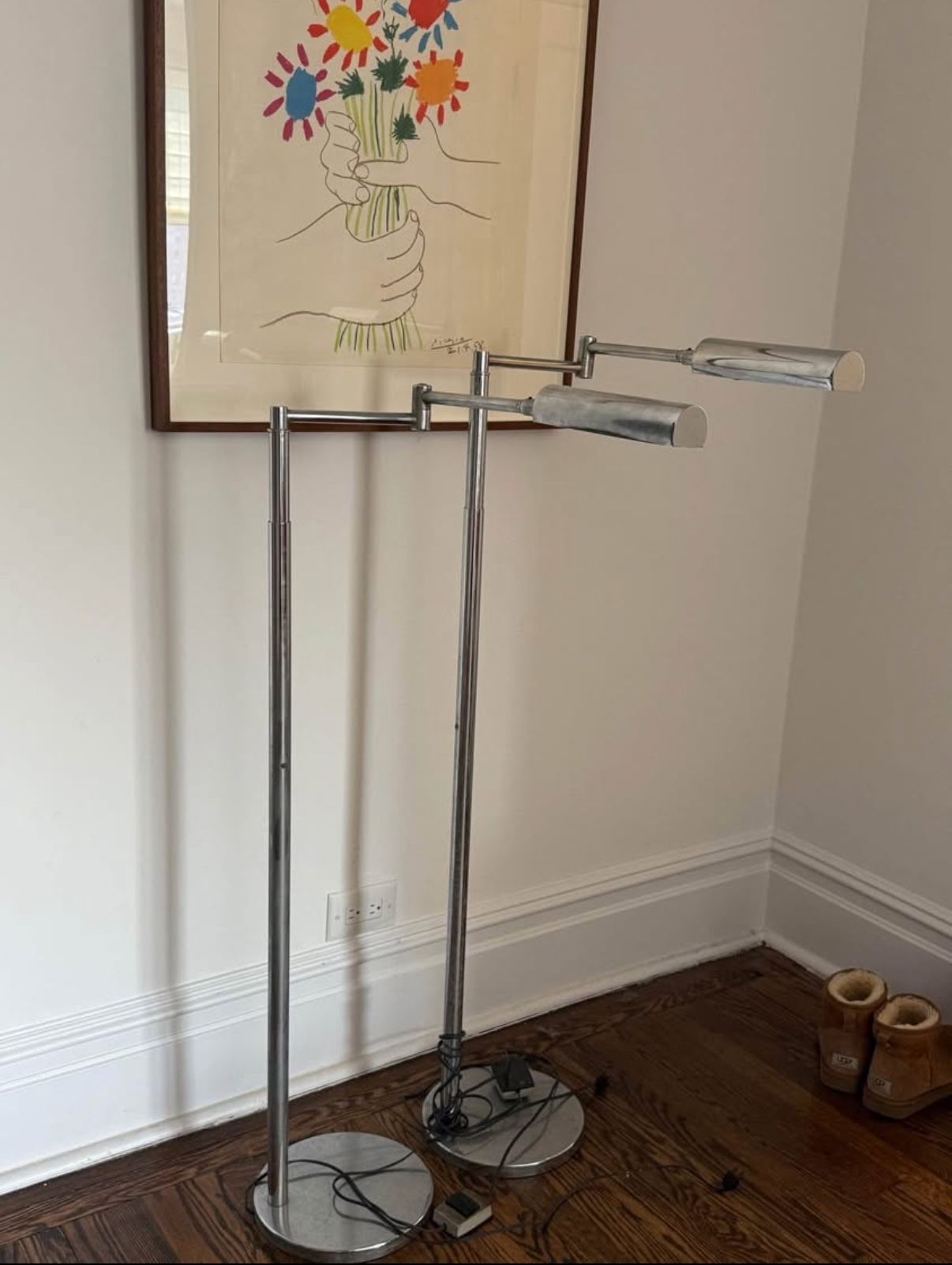 Midcentury Koch and Lowy Articulating Chrome Floor Lamp Pair