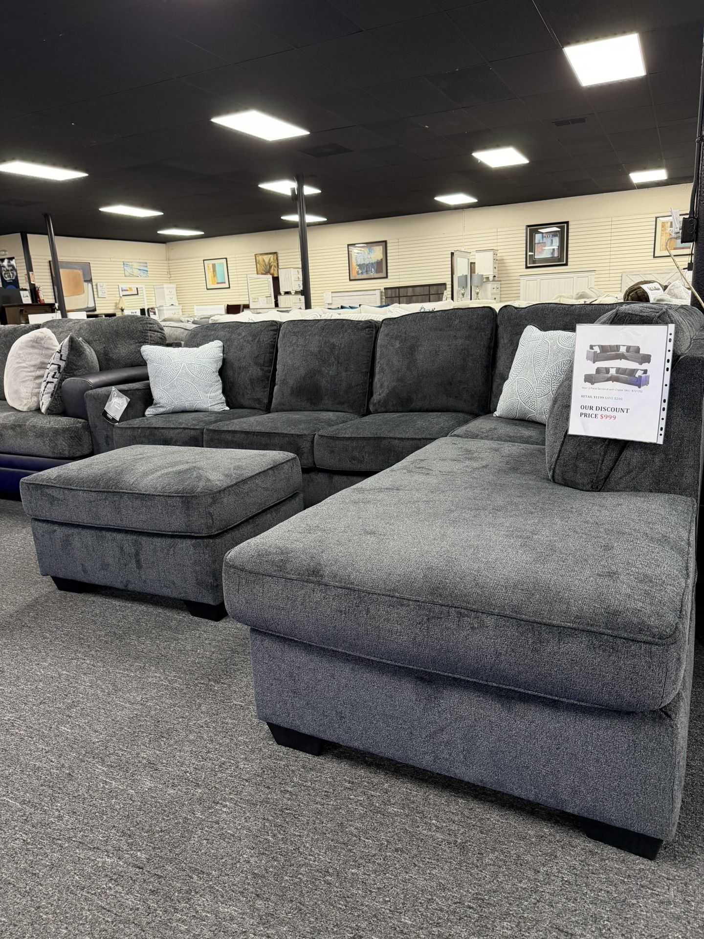 New L Shape Sectional In Light Or Dark Gray. Ottoman $199 More. Delivery & Set Up Available