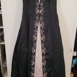Black & Champagne Silk Prom Dress