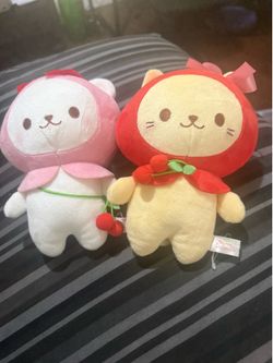 Lot Of 2 Cherry Animals Mini Plush, Red And Pink 9”