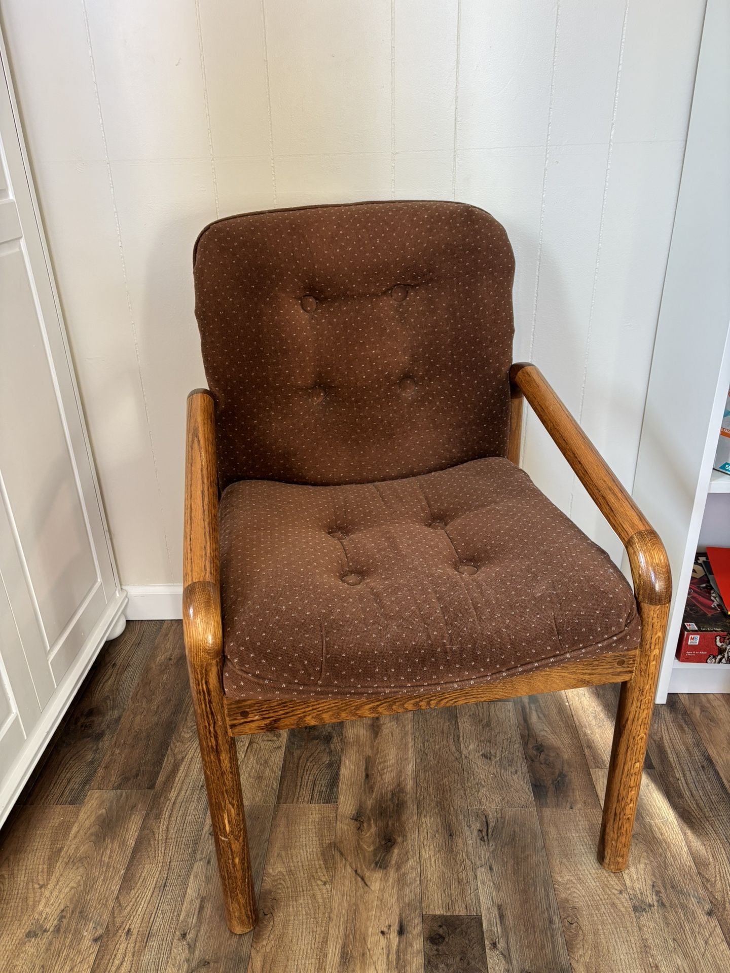 Wooden And Brown Fabric Dining Chair