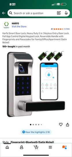 Harfo Smart Door Lock, Heavy Duty 5 in 1 Keyless Entry Door Lock, Full App Control Digital Keypad Lock, Reversible Handle with Fingerprints and Passco