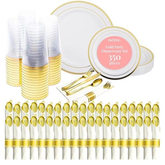 Prestee 350-Piece Engagement Party Decorations Disposable Dinnerware Set for 50 Guests