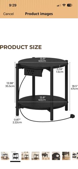 2 End Tables, 16" W Small Round Side Tables with Charging Station, 2-Tier Modern Nightstands for Small Spaces, Living Room, Bedroom, Black
