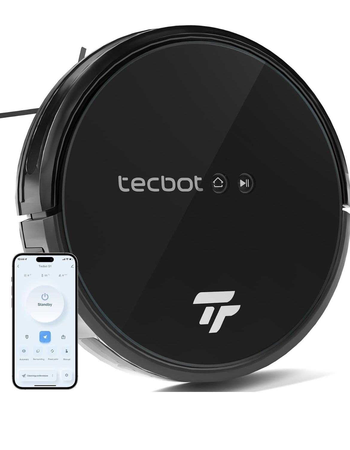 Black TECBOT S1 Robot Vacuum Cleaner Slim 120Mins Runtime 2-in-1 Robot Sweeping & Mopping Self-Charging WiFi&App&Remote Control Robotic Vacuum Cleaner