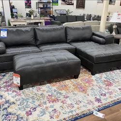 New Dark Gray Bonded Leather Sectional Sofa Couch Ashley Brand *Ottoman Sold Separately*