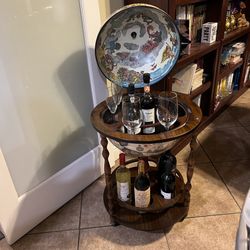 Vintage Italian Globe Rolling Bar Liquor Wine Whiskey Cabinet Cart