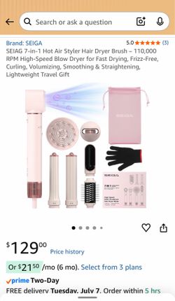 7-in-1 Hot Air Styler & High-Speed Hair Dryer Brush Set (Pink)