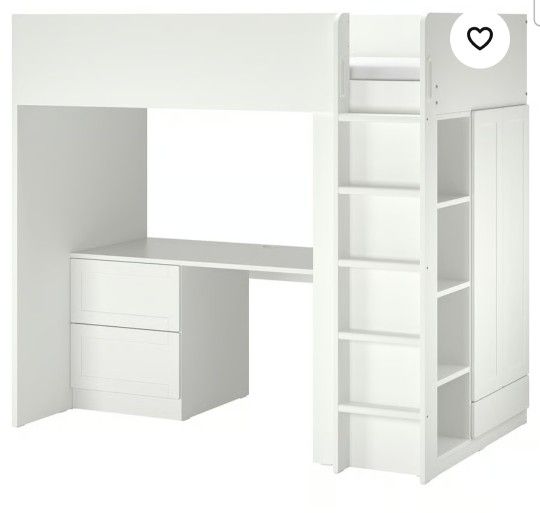 Loft Twin Bed With Closet And Shelves And Desk