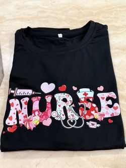 NWT Women Pink Black with Hearts t-shirt- Size Large