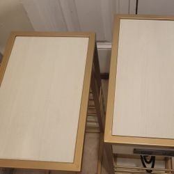 Set 2 End Tables Metal Frame Gold